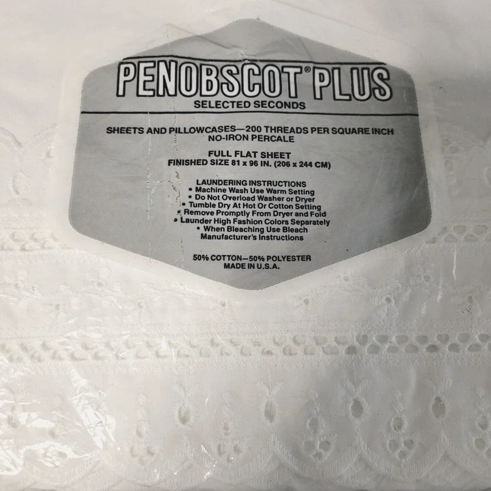VINTAGE Eyelet Full Flat Sheet Penobscot Plus Selected‎ Seconds Off-White